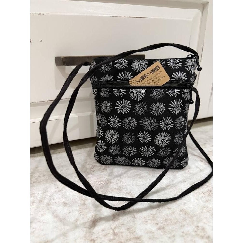 Maruca Design Cupcake Crossbody Bag Black White Floral Tapestry USA Handmade